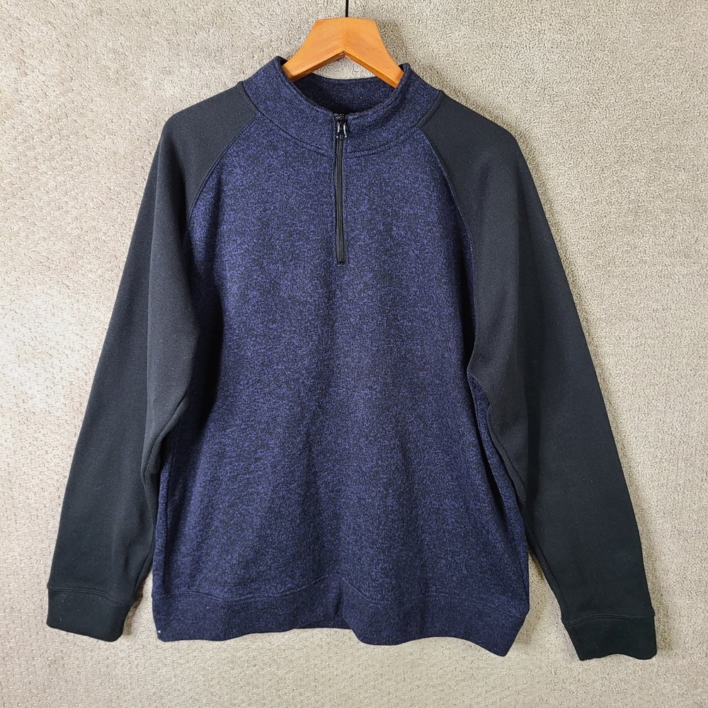 Old Navy Sweater Mens XL Blue Black 1/4‎ Zip Pullover Heathered Fleece Polyester
